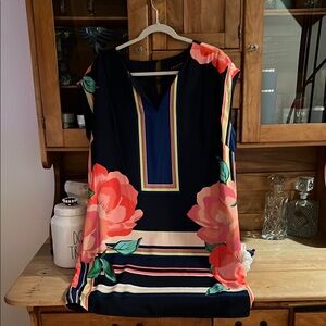 Floral Print Dress with Striped Accents